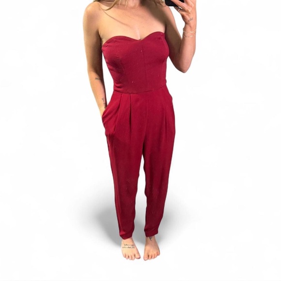 Forever 21 Pants - Forever 21 Strapless Red Jumpsuit